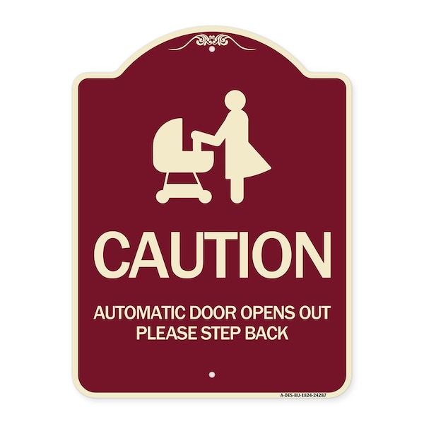 Signmission Caution Automatic Door Opens Out Please Step Back Heavy-Gauge Alum Sign, 24" x 18", BU-1824-24287 A-DES-BU-1824-24287 - main